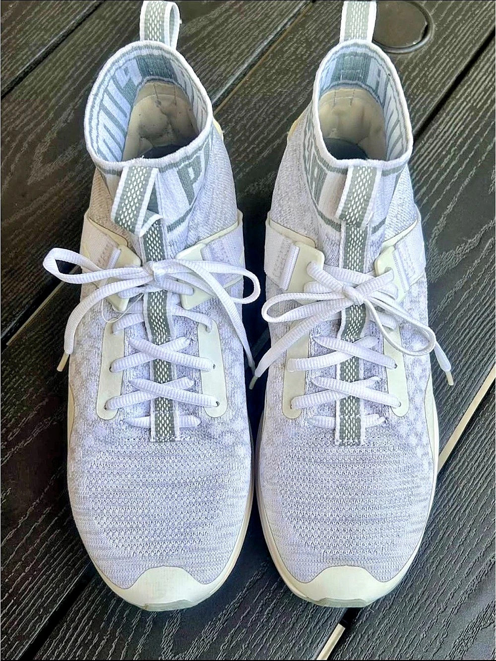 PUMA Ignite Limitless High Top Knit Sneakers White Grey Womens 9.5